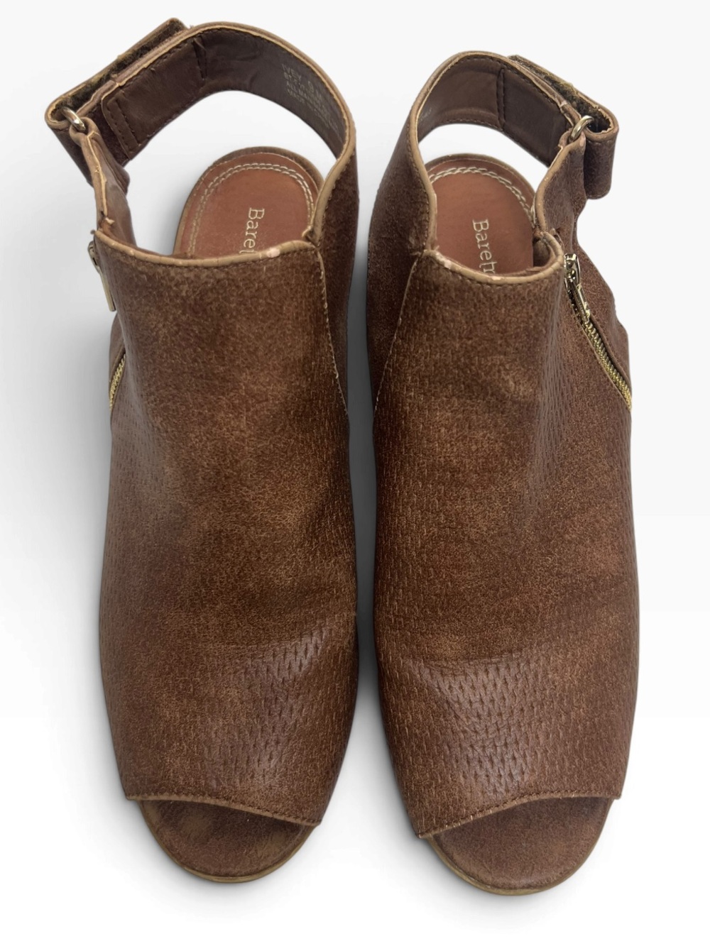 Baretraps Ivey Brown Peep Toe Booties Size 9M